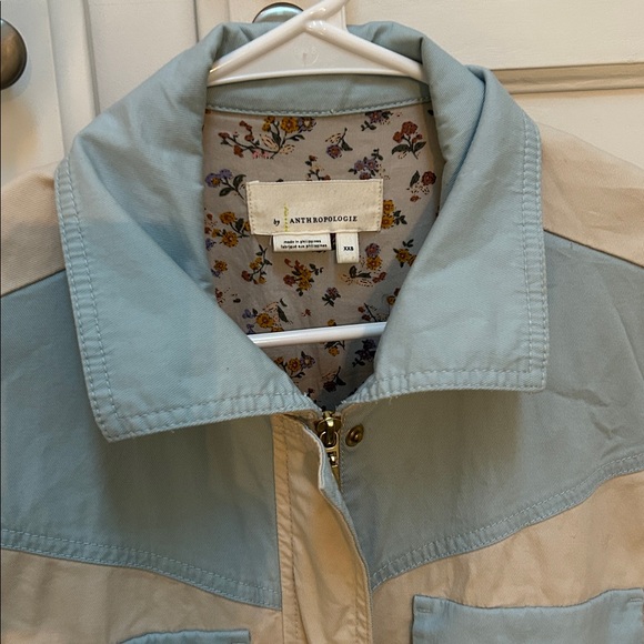 Anthropologie Retro Catelyn Colorblock Utility Anorak Jacket Cream and Blue| XXS - Picture 11 of 16